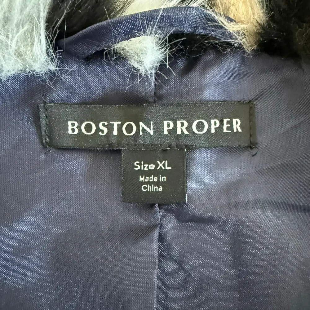 Boston Proper Faux Fur Jacket - XL - Blue Neutral Animal Print Winter Structured - Picture 4 of 7